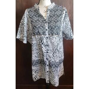 3X button Lightweight Short Sleeve neutral black white gold sequins tribal